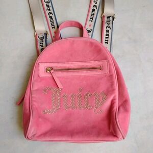 Juicy Couture Bag Velour Rhinestone Bling Mini‎ Backpack Travel Pink